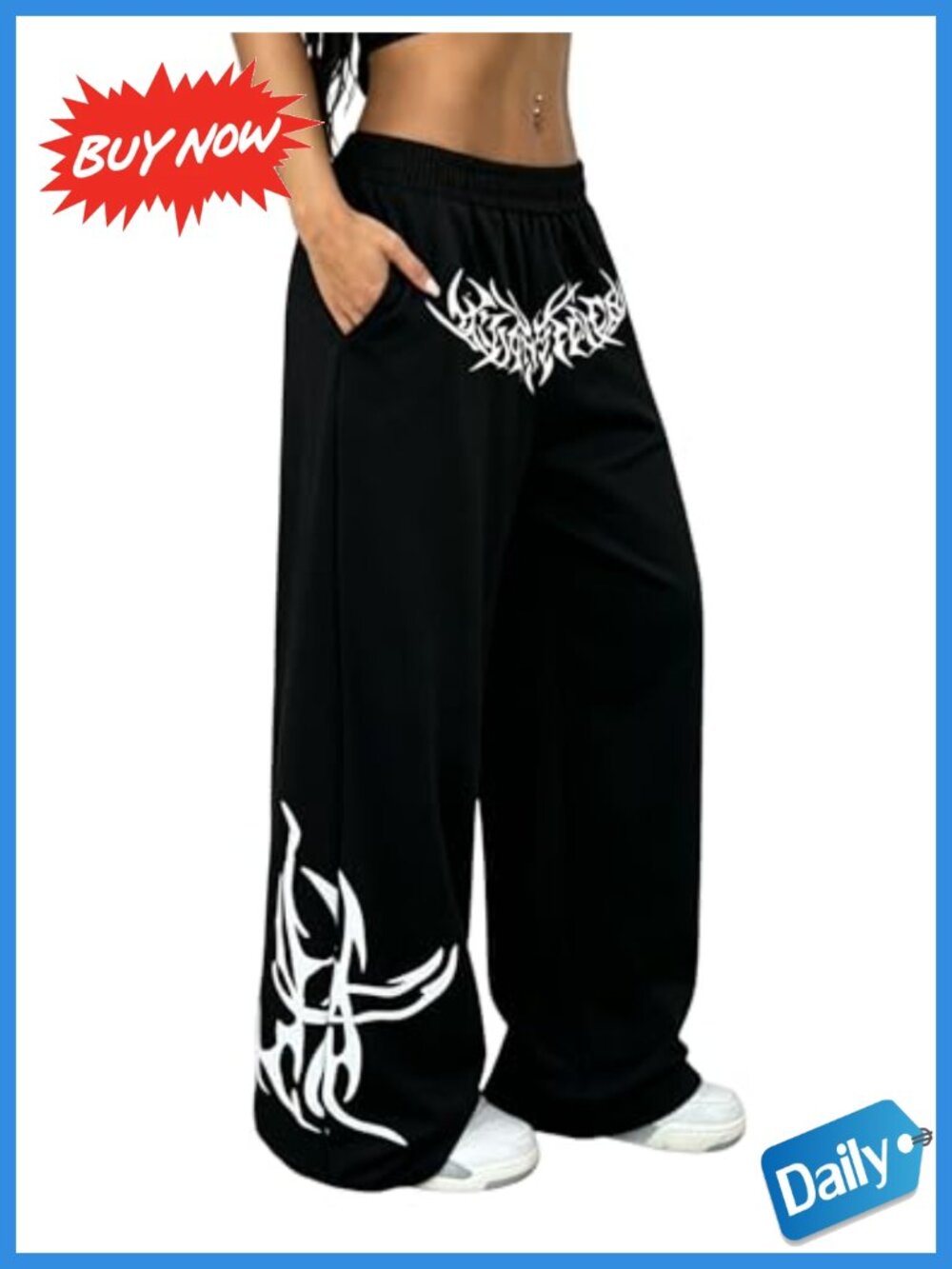 Wide Leg Sweatpants Y2K Gothic Graffiti High Rise Pull On